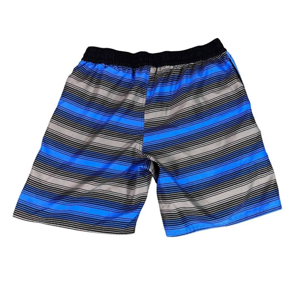 Y2K Adidas Mens Board Shorts Blue Gray Stripe Drawstring Waist XL